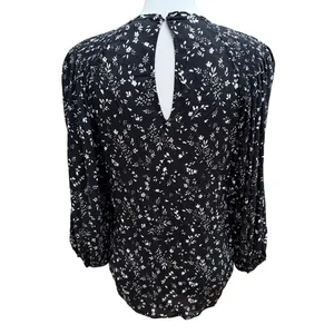 Joie Floral Blouse Women XS Black White Viscose Long Sleeve Keyhole Relaxed Top thumbnail 4
