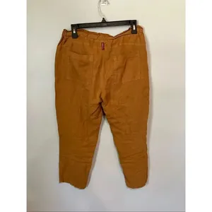 Hard tail Midrise 100% linen tan cropped pants Medium Lagenlook #768 thumbnail 6