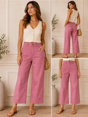 LOFT The Monroe Wide Leg Pants 0P Pink Cotton Stretch HighRise Petite PreppyChic thumbnail 2