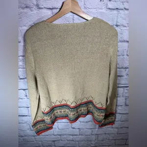 Bushwacker silk linen blend Vintage Women’s Crocheted Bohemian Sweater large‎ thumbnail 2