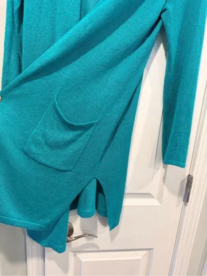 J. Jill Size M Turquoise Linen Blend Lightweight Open Front Duster Cardigan thumbnail 5