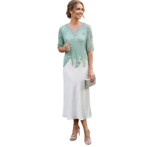 Handmade Vintage 90s Beaded Sequin Seagreen Fairycore Asymmetrical Hem Formal blouse thumbnail 5