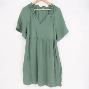 Old Navy Womens Sage Green Cotton Gauze Ruffle V-Neck Babydoll Dress Medium thumbnail 2