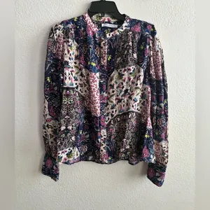 Maria cher Floral Button Down Long Sleeve Blouse Multicolor L (#04098) thumbnail 4