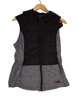 The North Face Womens Hybrid Hooded Vest‎ Black Gray Quilted Insulated Medium thumbnail 1