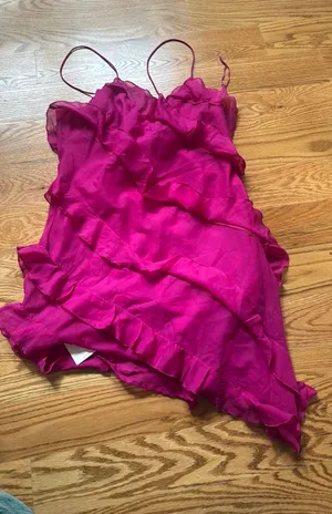 Abercrombie pink ruffle dress size large thumbnail 1