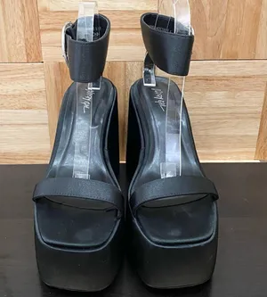 NASTY GAL Black Satin Ankle Strap Buckle Chunky Wedge Platform Sandals Size 8 thumbnail 5