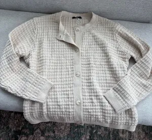 Cozy Cardigan 2XL Cream Waffle Knit Button Front Chic Coastal Grandma Sweater thumbnail 1