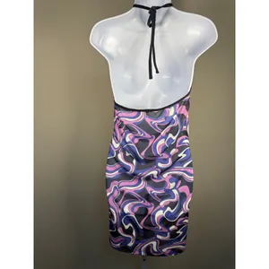 Miken High Neck Swim Cover‎ Up Medium NWT Y2K Swirl Halter Sheer Beach thumbnail 6