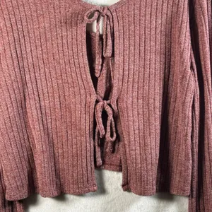 Kimchi Blue Ribbed Knit Cropped Tie Back Long Sleeve Top Dusty Rose Size M‎ thumbnail 7