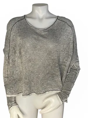 WE THE FREE Macchiato Top Grey Burnout Long Sleeve High Low Hem Oversize Size XS thumbnail 6