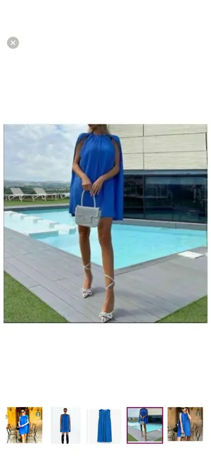Zara Bright Blue Pleated Cape-Back Mini Dress thumbnail 3