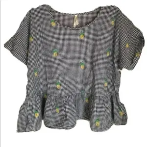 Girl Krazy Gingham Plaid Pineapple Print Peplum Blouse Women Size Large thumbnail 2