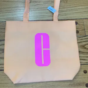 Macys Clinique Large Shopping Shoulder Travel Orange Tote Bag With Pink C Logo thumbnail 2