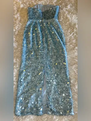 NEW HELSI Leslie Sequin ICY BLUE Column Gown Sz S thumbnail 8