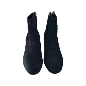 ZARA Womens Sz 36 US 6 Suede Leather Cowboy Ankle Boots Black Block Heel Booties thumbnail 3