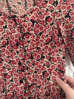 Free People Lace Up Mini Black Combo Dress Buttoned Front Ditsy Floral Print S thumbnail 9