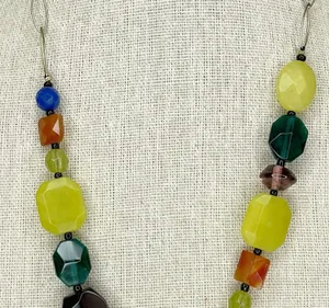 Chicos Colorful Beaded Gold Tone Hammered Teardrop Pendant Necklace ✨ thumbnail 6