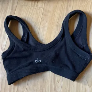 ALO Yoga Black Ribbed Sports Bra thumbnail 3
