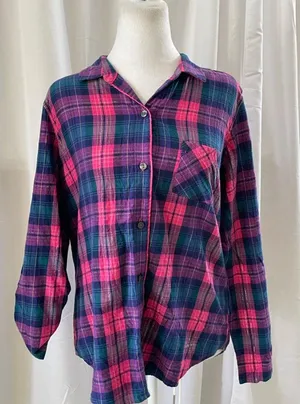 Women's Victoria's Secret Plaid Pajama Top M Pink Purple thumbnail 1