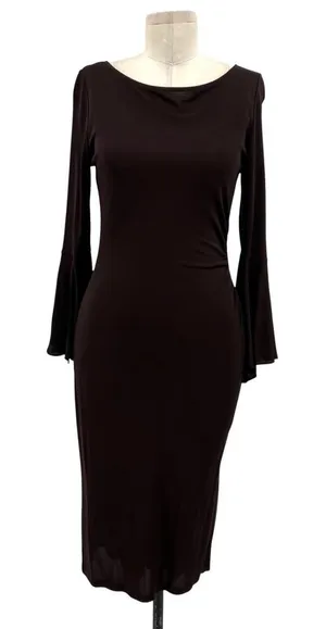 Diane von Furstenberg Vintage Brown Bell Sleeve Sheath‎ Dress Y2K Size 12 thumbnail 1