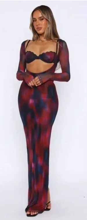 White Fox Let Me Think Long Sleeve Maxi Dress Raspberry Rhapsody XL *no bra* thumbnail 1