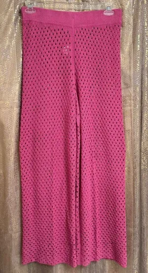 Free People Beach Sola Fiji Hot Pink Open Knit Wide Leg Pants Medium NWOT thumbnail 1