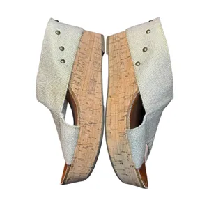 Crown Vintage Shoes Womens Size 7.5 Beige Slide‎ Sandals Cork Wedge Studded thumbnail 6