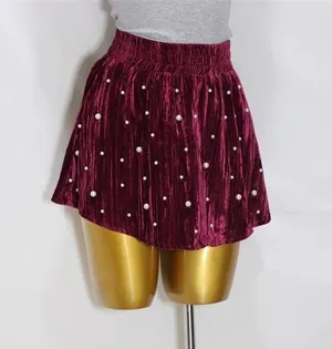Peach Love Wine Red Velvet Pearl Studded Skort thumbnail 5