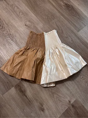 Queen of Sparkles Swing Shorts Tan White Faux Leather XS Smocked thumbnail 2