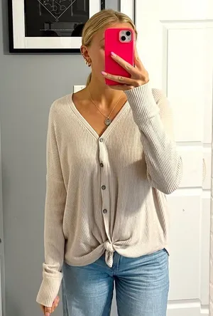 Abercrombie Cream Button Down Sweater thumbnail 1