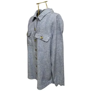 Centigrade Button Front Linen Blend Shacket Shirttail Hem Indigo Blue M NO BELT thumbnail 5