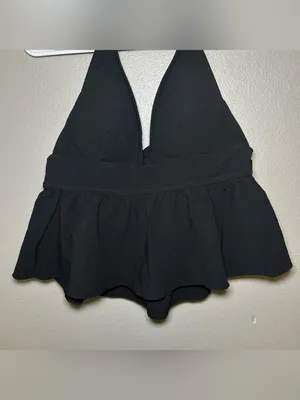 J. Crew Black Halter Peplum Tankini Swim Top Women’s Size Medium thumbnail 4