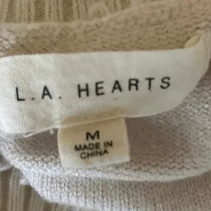 PacSun L.A Hearts Cream Long Sleeve Crew Neck Knit Checked Crop Sweater Top M thumbnail 3