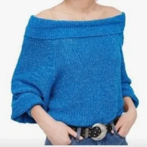 Free People Edessa Blue Sweater‎ Off Shoulder Knit Size Small thumbnail 1