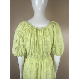 Zara Women’s XS Lime Green Eyelet Mini Wrap Dress Puff Sleeve Lined Cotton thumbnail 8