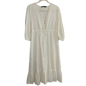 Zara Openwork Embroidered Midi Dress in White sz. M thumbnail 3