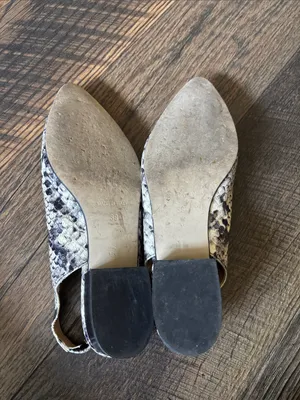 Avellini Snake-Print Pointed Toe Slingback Flats in Black & Cream Made in Italy thumbnail 5