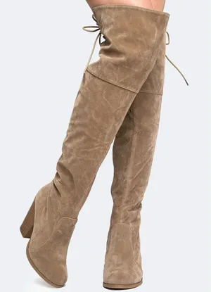 Charlotte Russe Beige Suede Over The Knee Heeled Boots thumbnail 1