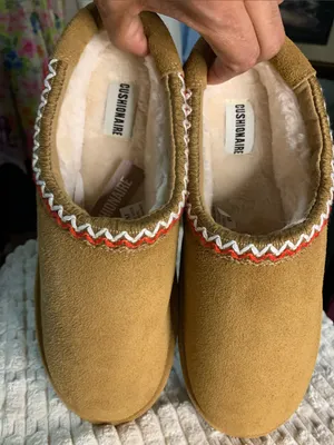 Cushionare Faux-Suede Cozy Slip-On Slippers in Camel with Trim thumbnail 2