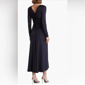 NWT Veronica Beard Dress Gilbert Ruched Long Sleeve V-neck navy blue New Ruche thumbnail 2