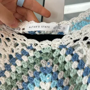 Altar’d state blue green white knit boho crochet crop tank thumbnail 8