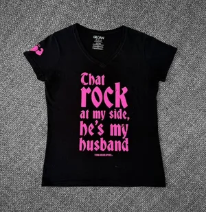 Gildan Black V-Neck Tee with Bright Pink Statement Print thumbnail 1