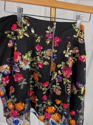 Impressions 1X Black Multicolor Floral Sequin Fit & Flare Mini Skirt NWOT thumbnail 11
