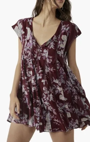 Free People Sully Babydoll Dress Women’s Small Burgundy Cottagecore Coquette thumbnail 1