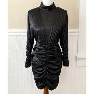 Tuckernuck Dress Hunter Bell Black Jacquard Ruched Mock Neck Mini Dress Size 2 thumbnail 2