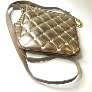 Luv Betsey Johnson rose gold quilted crossbody purse bag metallic hearts chain thumbnail 5