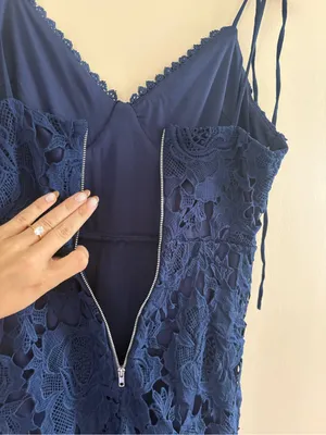 Lulus Compelling Sweetness Navy Blue Lace Tie-Strap Midi Dress Size Small Formal thumbnail 10
