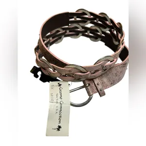 NWT Sparkling Pink Faux Leather Braided Belt Interlocking Silver Circles 42.5” thumbnail 4
