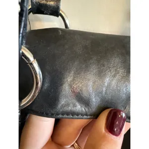 Kate Landry Black Leather Shoulder Bag Hobo Purse Silver‎ Ring Accents thumbnail 2